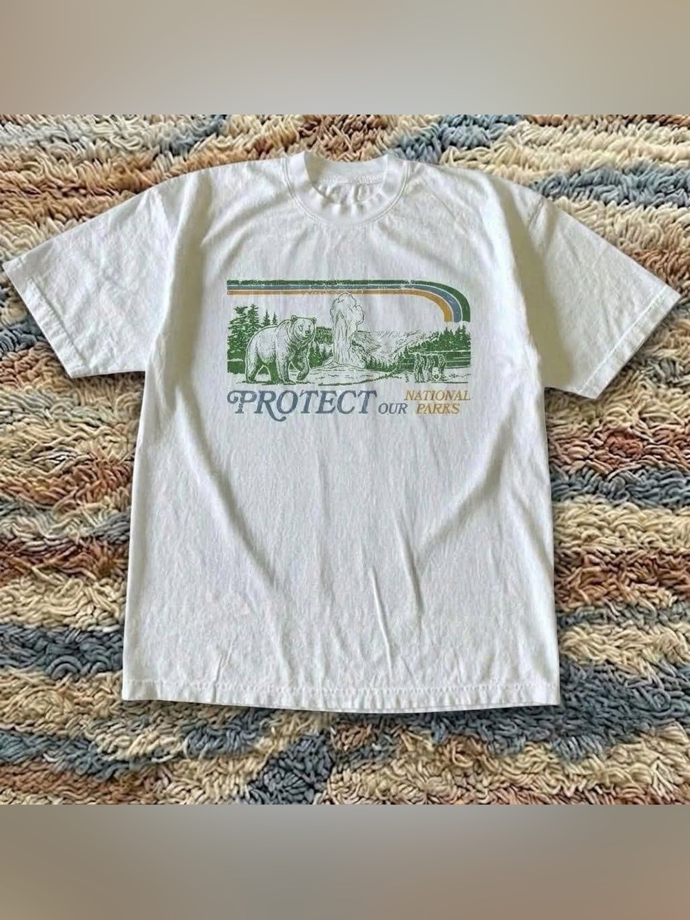 Gildan White 'Protect Our National Parks' Graphic Tee with Green & Tan Artwork